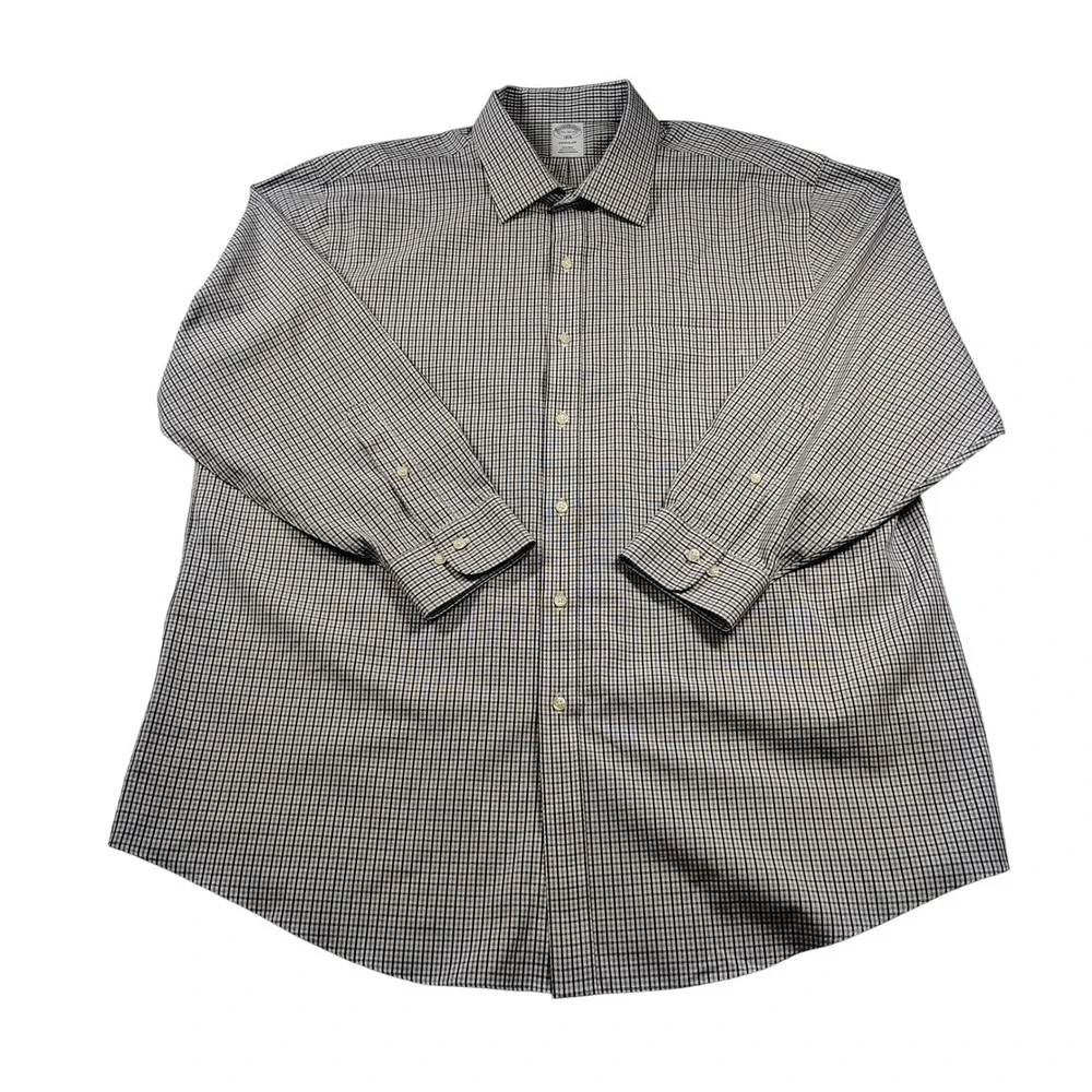 Brooks Brothers 1818 Mens 17.5 32/33 Regular Fit Non-Iron Check Dress Shirt Navy